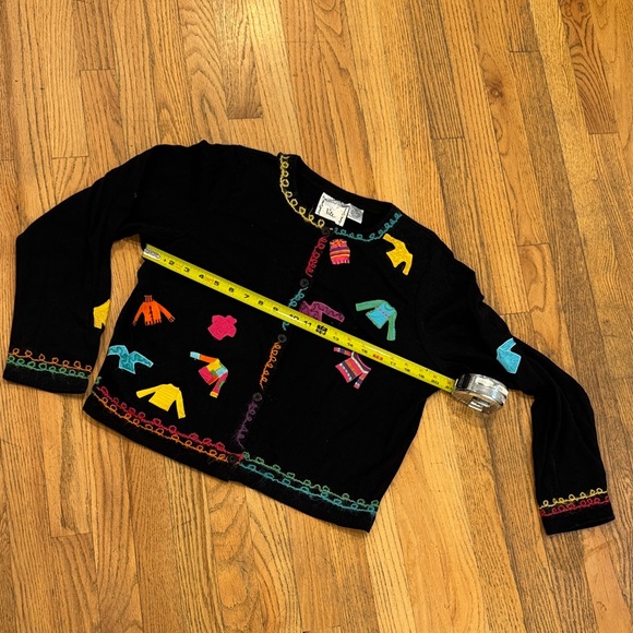 Vintage Michael Simon Black Cardigan with Colorful Embroidery - Picture 3 of 11